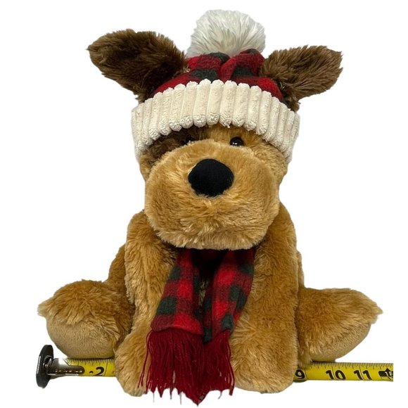 Hug Fun International Plush Dog In Red Plaid Hat & Scarf Stuffed Animal Toy 11" - Picture 9 of 10